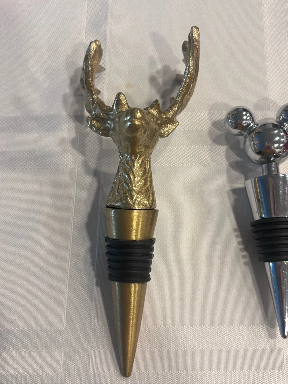 Decorative Holiday Bottle Stoppers Set - Gold Deer, Mickey Mouse, LED Red Santa